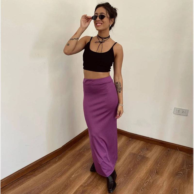MUJER 2025 Damen-Rock, 2-teiliges Set, Neckholder-Crop-Top, weiblich, hohe Taille, Midi-Röcke, Sets für Frauen, rückenfreie Tops, zweiteiliges Outfit