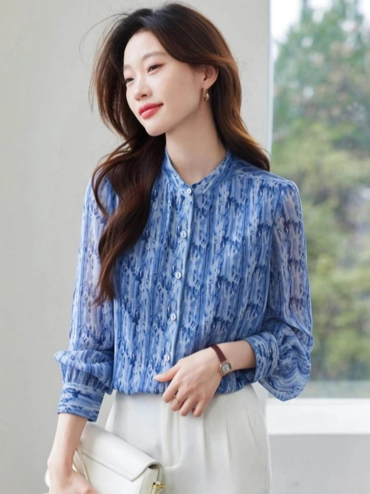 Neue elegante Damenblusen, Chiffon-Hemden, Blusas Mujer, Langarmhemden, lässige Oberteile