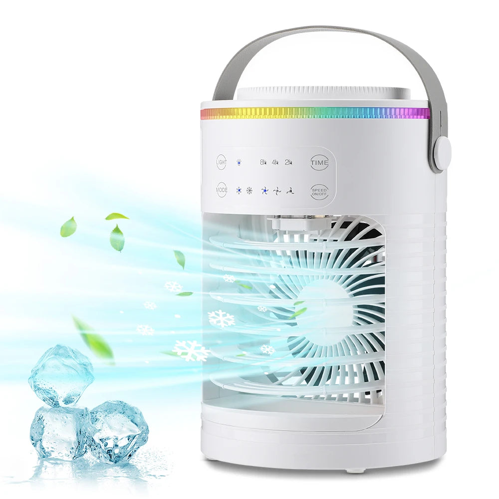 Tragbarer 3-Gang-Klimaanlagen-Ventilator mit USB-Anschluss, 7 Farblichtern, Luftkühler, Wasserkühlung, für Zuhause und Büro