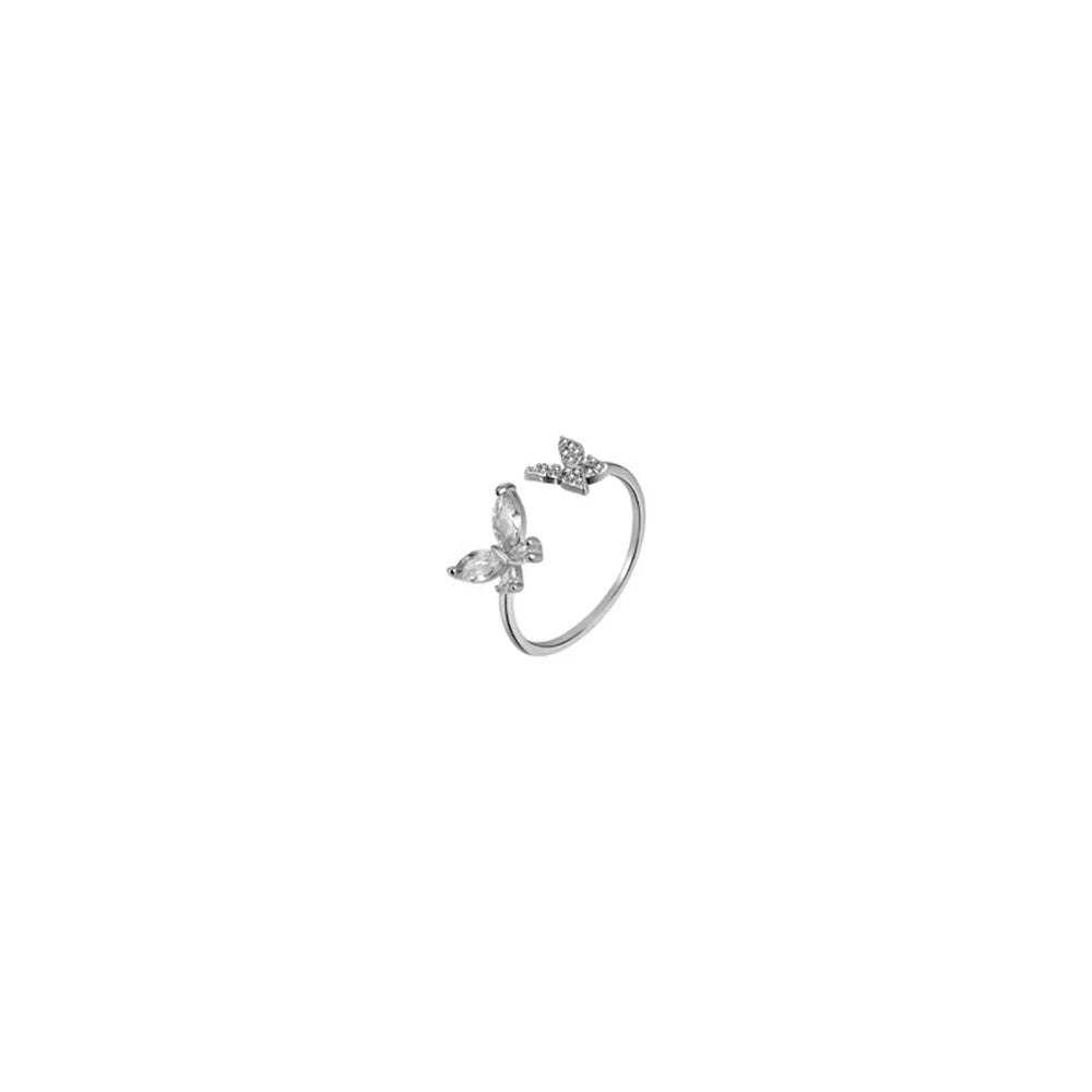 Mode Einstellbare Offene Acryl Kristall Schmetterling Ring Für Frauen Kpop Silber Farbe Zirkon Finger Ring Partei Schmuck Großhandel