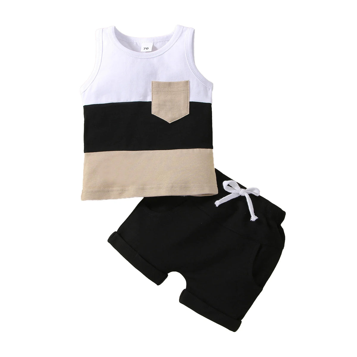 Infant Baby Jungen 2PCS Hosen Anzug, Sleeveless Patchwork Crew Tank Tees + Weiß Straps Kurze Hosen, kleinkind Jungen Casual Outfit