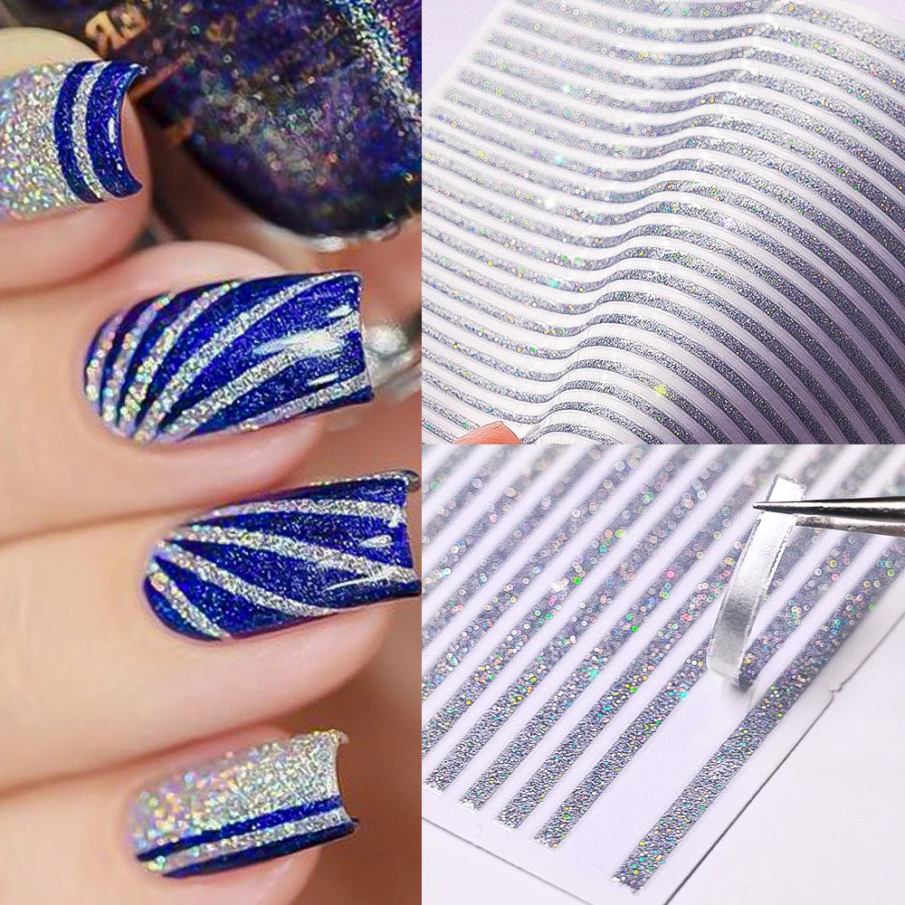 1PC 3D Einfache Französisch Linie Streifen Nail art Aufkleber Gold Silber Metall Linien Nagel Aufkleber Gerade Streifen Polnischen maniküre Spitze # 10*8cm