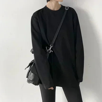 CHIC VEN Frühling Herbst frauen Einfarbig Lose Lange Hülse T-shirt Oansatz Grundlegende Top Mit Flachem Boden Hemd Casual T-shirt Frau Weibliche