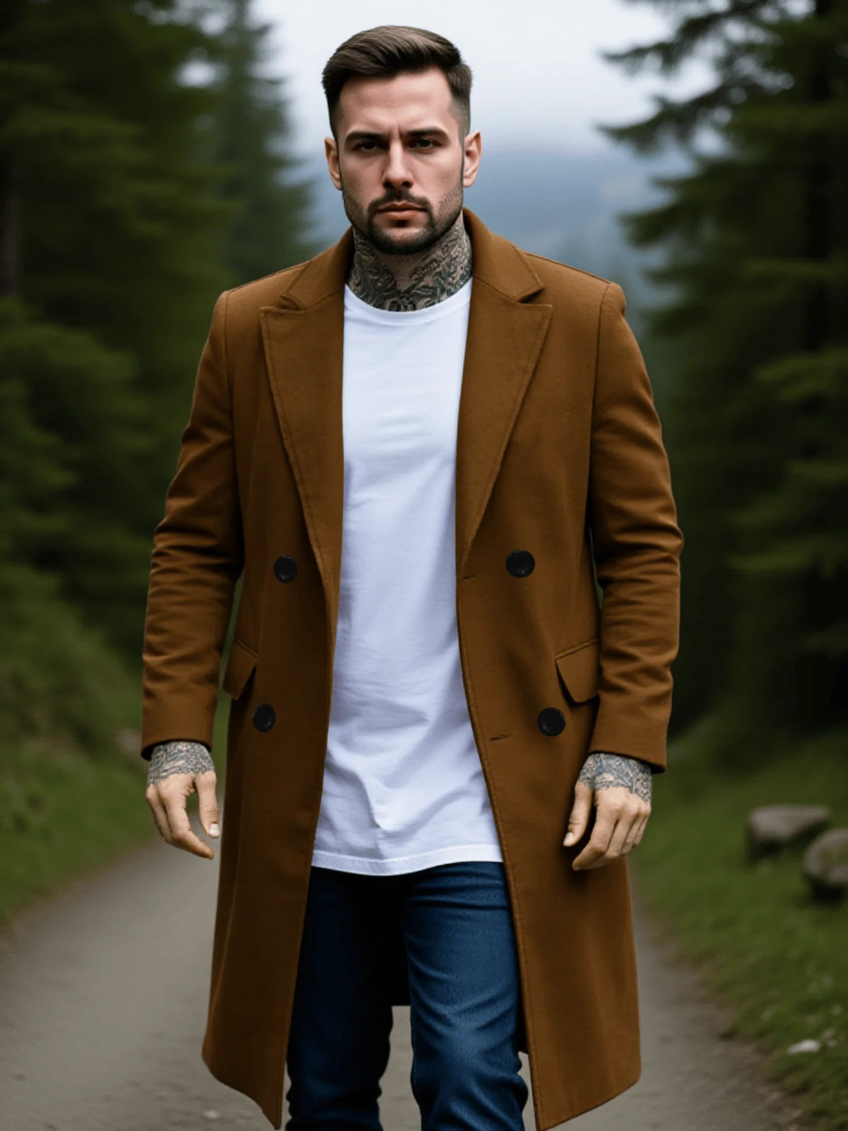 Warmer und dicker Mantel aus Wollmischung für Herren, zweireihig, vollständig gefüttert, perfekt für den frühen Herbst im Freien, Herrenjacke, Straße