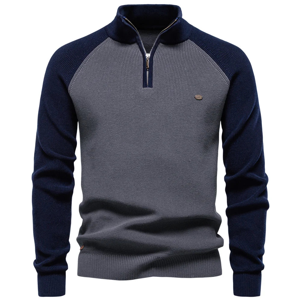AIOPESON Herren-Pullover aus Baumwolle mit Stehkragen, Stehkragen, Viertelreißverschluss, warm, lässig, Herbst und Winter, sozialer Pullover
