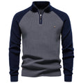AIOPESON Herren-Pullover aus Baumwolle mit Stehkragen, Stehkragen, Viertelreißverschluss, warm, lässig, Herbst und Winter, sozialer Pullover