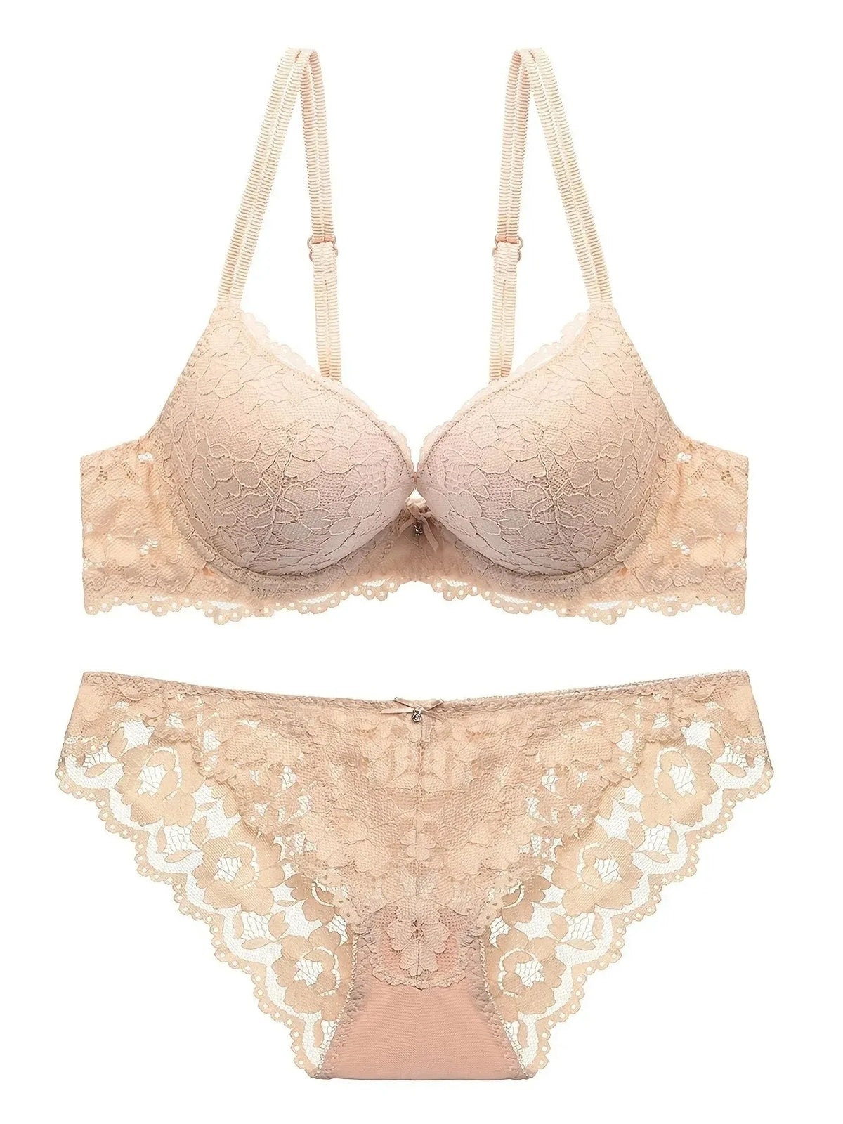 1 Set elegantes Dessous-Set aus Spitzenstickerei und atmungsaktivem Stoff: Push-up-BH, durchsichtiges Höschen mit tiefer Taille – ultimativer Valentinstag