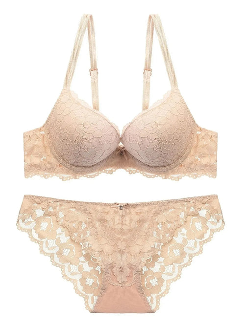 1 Set elegantes Dessous-Set aus Spitzenstickerei und atmungsaktivem Stoff: Push-up-BH, durchsichtiges Höschen mit tiefer Taille – ultimativer Valentinstag