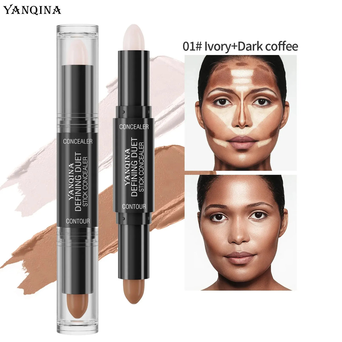 Contour Stick Duo, doppelseitige Highlight- und Schattencreme, wasserfester Concealer mit vollständiger Abdeckung, natürliches Finish-Make-up für alle Sk