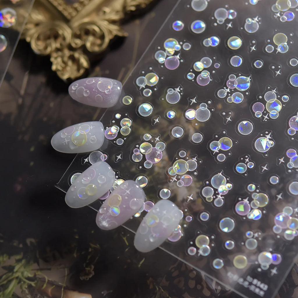 Bunte Blasen Laser Shattered Glass Effect Nail Art Aufkleber Regenbogen Bagful Goldfish 5D Aufkleber Selbstklebende Maniküre Sliders