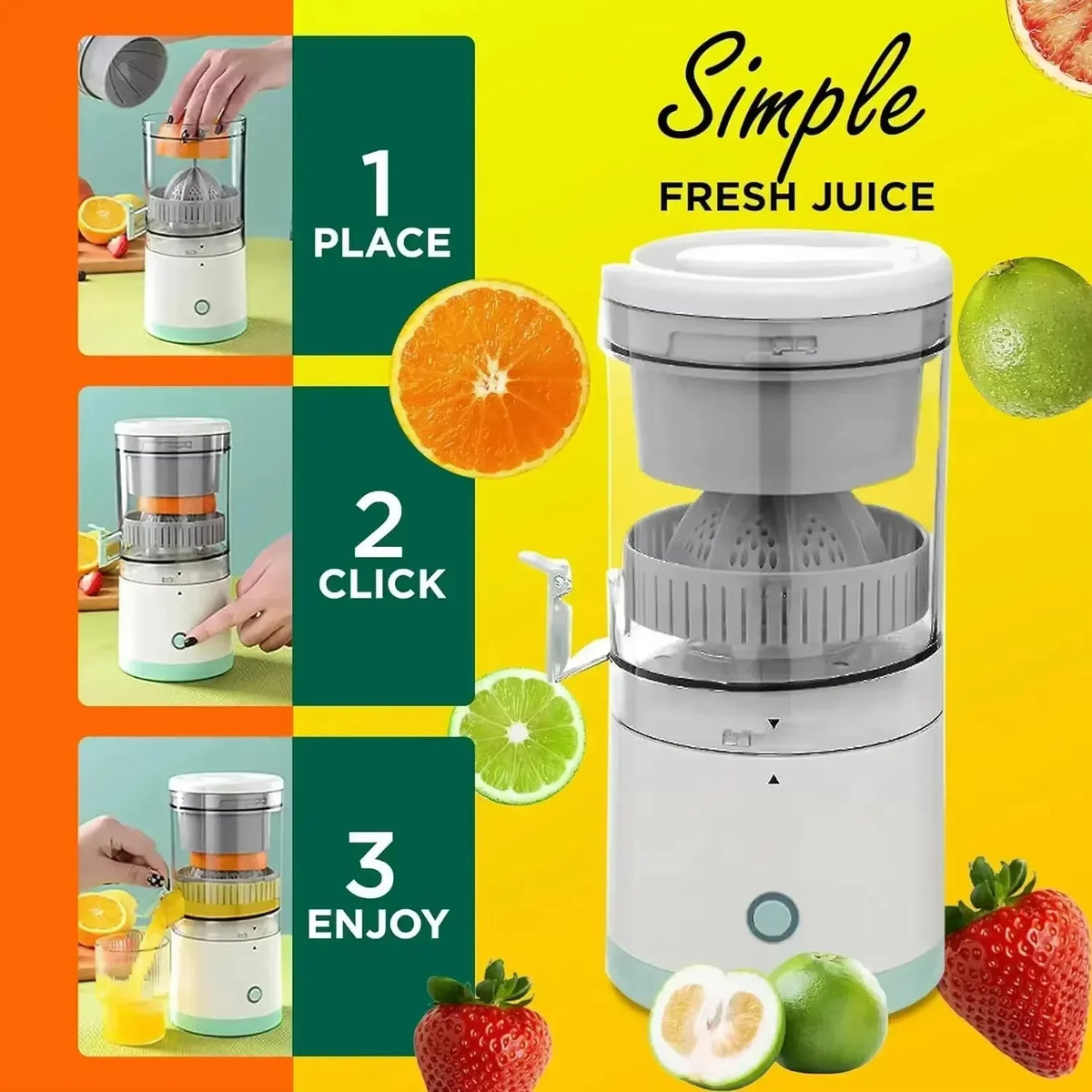 HOMEFISH Elektrischer Entsafter Saftbecher Zitrus-Orangenpresse USB-Aufladung Küchen-Obstentsafter Mixer Separator Pressmaschine