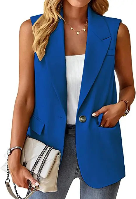 2025, ärmellose Blazer-Weste für Damen, lässige Büroweste, schmale Passform, Frühlings- und Sommer-Cardigan, Top, elegante Arbeitskleidung, Jacke