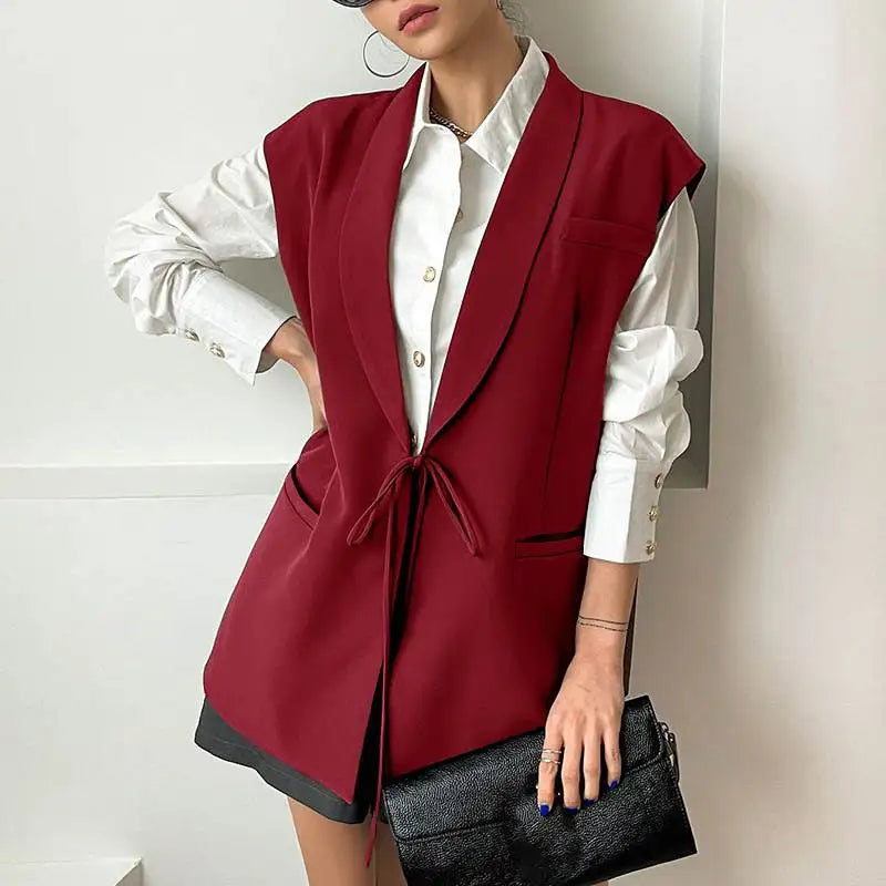 Zanzea übergroße Out wears 2024 Frauen ärmellose Weste Mode Revers Kragen Weste elegante Schnürung Blazer koreanische Tank Jacken