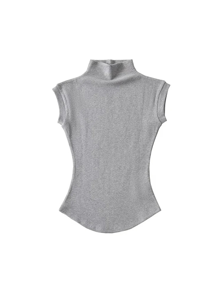 Frauen Sommer Sexy Rollkragen Ärmellose T-Shirts Tops Solide Slim Fit Pullover Casual Tees Shirts Weibliche Streetwear Grundlagen Tees