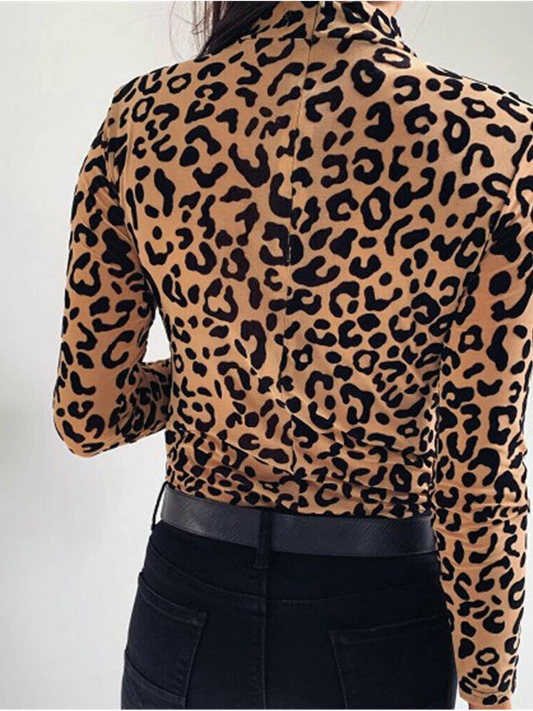 Frauen Blusen Mode Leopard Print Rollkragen Bluse Herbst Langarm Shirts Party Damen Kleidung Damen Blusen Und Tops