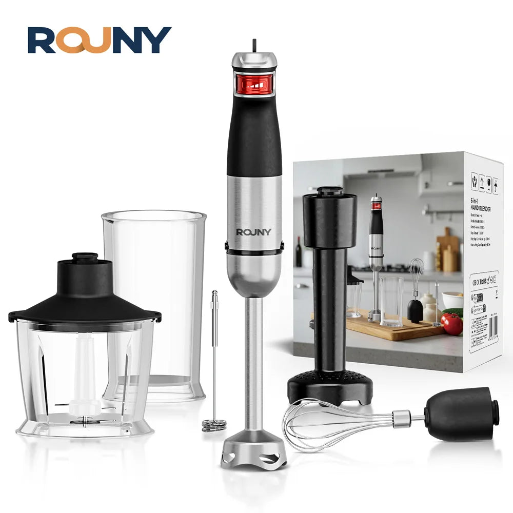 ROUNY 6-in-1 Stabmixer-Set, Max. 1500W Eintauch-Stabmixer mit Edelstahlklingen für die Heimküche