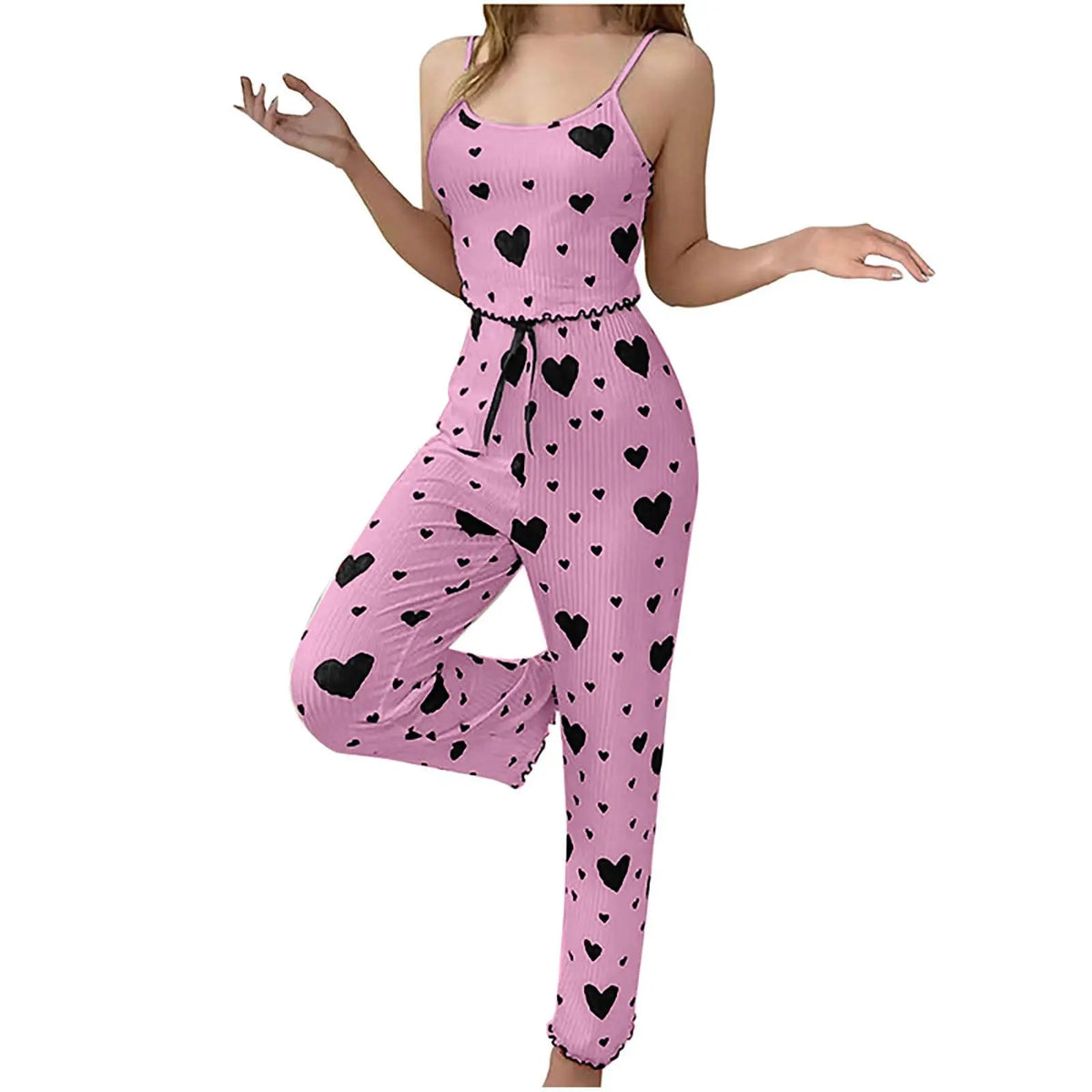 Damen-Pyjama-Set in Übergröße, 2-teilig, ärmellose Weste und Hose, weiß, weich, atmungsaktiv, Nachtwäsche, lässig, roter Herz-Druck
