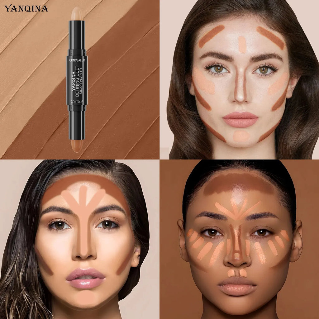 Contour Stick Duo, doppelseitige Highlight- und Schattencreme, wasserfester Concealer mit vollständiger Abdeckung, natürliches Finish-Make-up für alle Sk