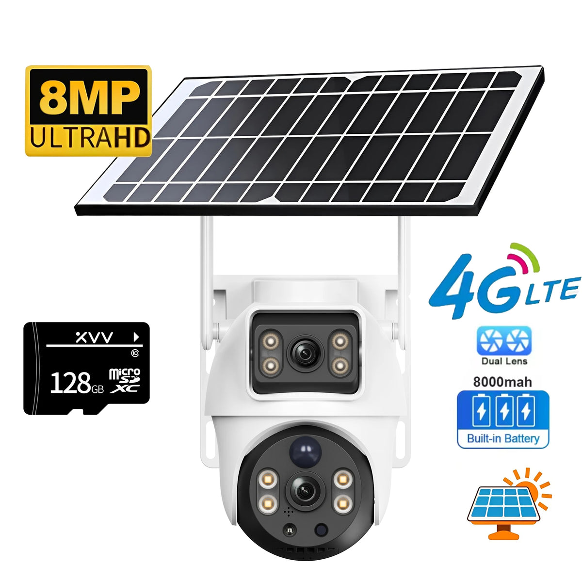 Solar 4G Kamera mit SIM Karte 8MP 4K Dual Lens Dual View Monitor Nachtsicht Sicherheit Schutz PTZ Video überwachung