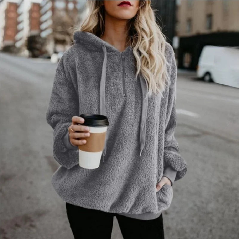Modischer Trend, langärmelig, mit Kapuze, einfarbig, Damen-Pullover-Mantel