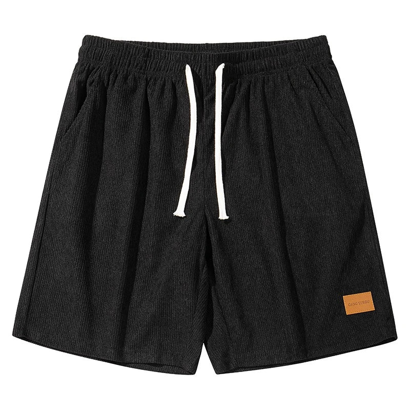 Sommer Cord-Shorts für Herren, dünn, schnelltrocknend, einfarbig, lässige Sport-Jogger-Shorts, locker sitzende 5-Punkte-Shorts über dem Knie, Cargo-Hose