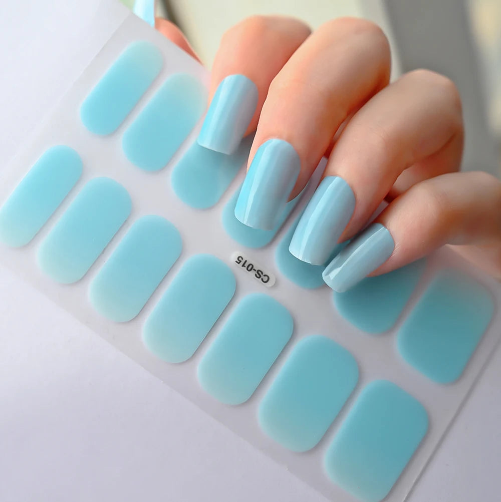 14 Tipps/Blatt Rosa Gel-Nagelaufkleber mit vollständiger Abdeckung, halbgehärtete UV-/LED-Lampe, Nagellackverpackungen, langanhaltende selbstklebende Maniküre-Spitze