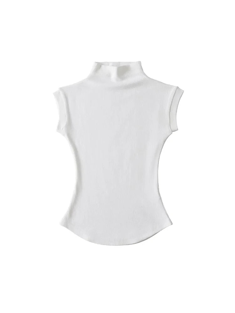 Frauen Sommer Sexy Rollkragen Ärmellose T-Shirts Tops Solide Slim Fit Pullover Casual Tees Shirts Weibliche Streetwear Grundlagen Tees