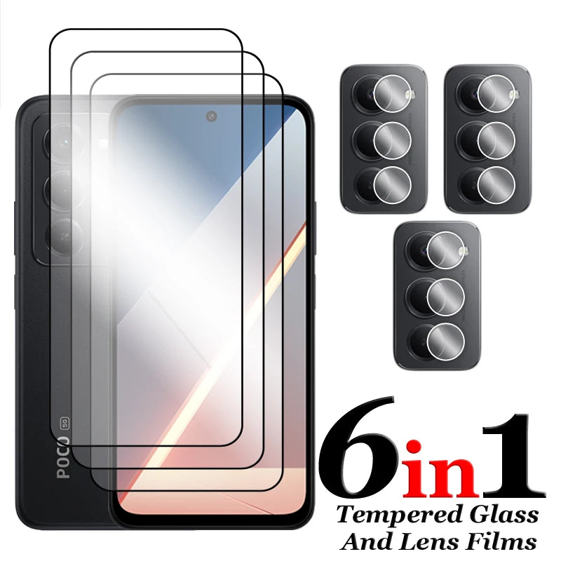6in1 für Poco M8s 5G Glas für Xiaomi Poco M8s gehärtetes Glas 2.5D Full Cover Displayschutzfolie für Poco M8s Objektivfolie