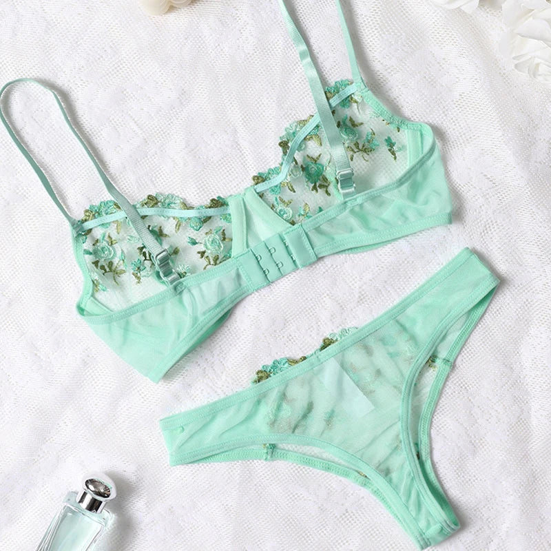 Lqycsx Dessous romantische sexy florale Spitze BH-Set 2 Stück verträumte Damen unterwäsche erotisch schiere feine Outfit exotische Höschen-Sets