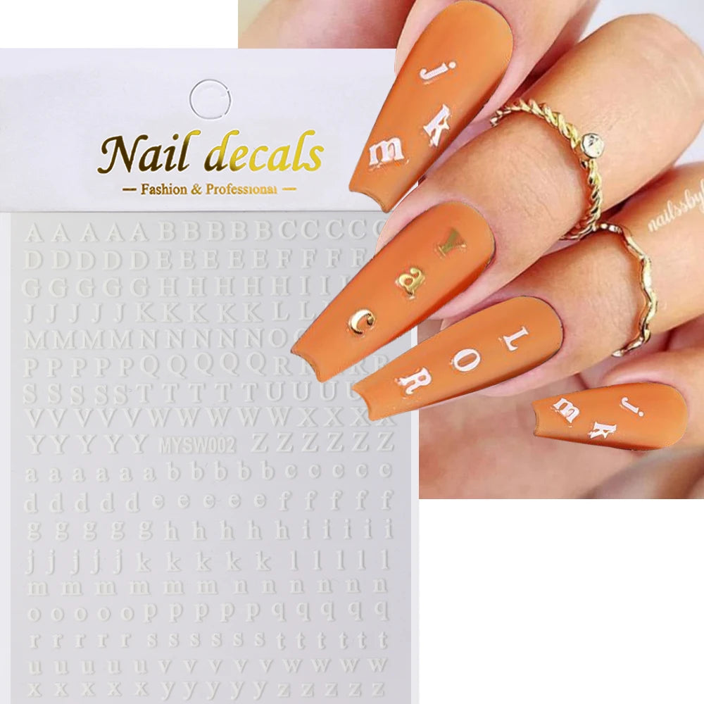 1 Stück 3D Englischer Buchstabe Nail Art Aufkleber Kleine 26 Alphabet Klebeaufkleber 10*8 cm 0-9 Nummer DIY Sliders Maniküre Dekorationen