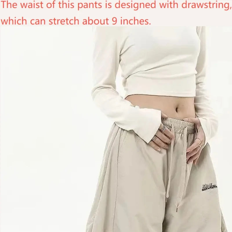 Casual Chic Sweatpant Retro Passenden Oversize frauen Breite Bein Hose Niedrige Taille Kordelzug Dame Cargo Hosen Y2K Hip Hop Streetwear