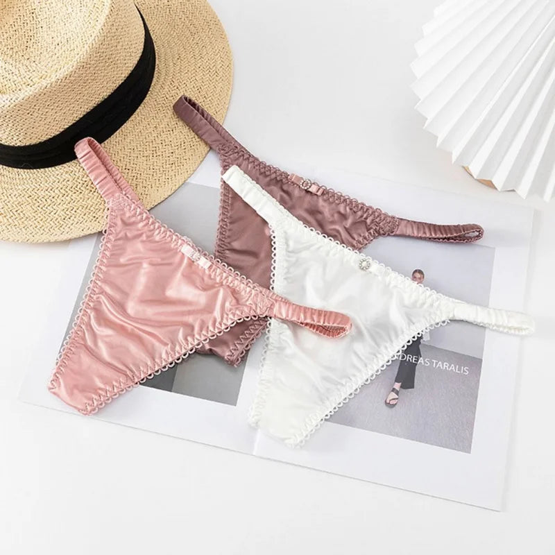 Dünner Gürtel-Slip mit Schleife für Damen und Mädchen, Sportunterwäsche, Tanga, niedrige Taille, nahtlos, weiche Satin-Slips, Damen-Dessous
