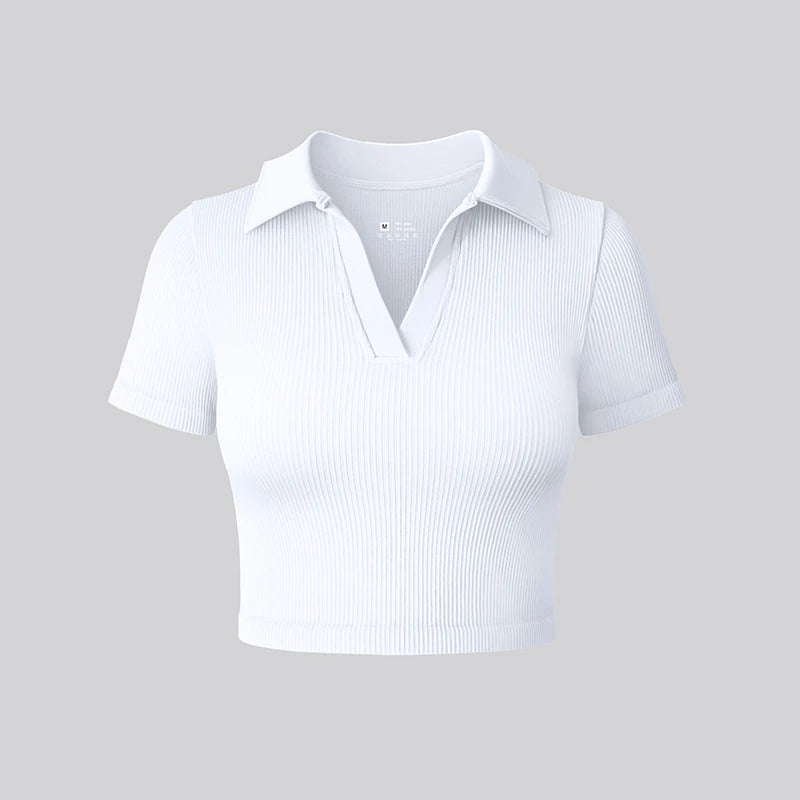 Damen-T-Shirt, sexy, kurzärmeliges Poloshirt, lässig, Sport, Tennisshirt, eng anliegend, Fitness, Yoga, Top, Damen-Top