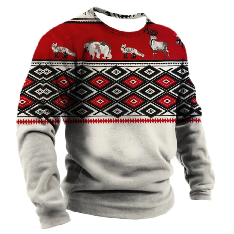 Vintage Ethnic Style Graphic Sweatshirts Spring Autumn Fashion Casual Long Sleeve 3D Printed Tops Loose Streetwear Mens Clothing