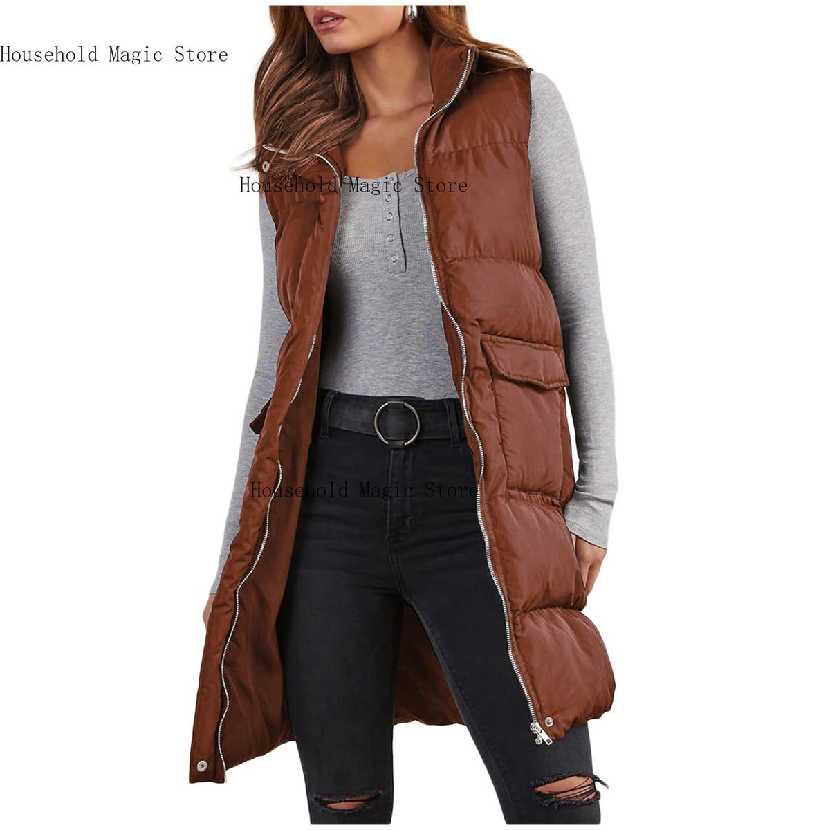 Lang mit Kapuze, Outdoor-Weste, Daunenjacke für Damen, gesteppter Mantel, ärmellose Jacke, leichte Winterpullover