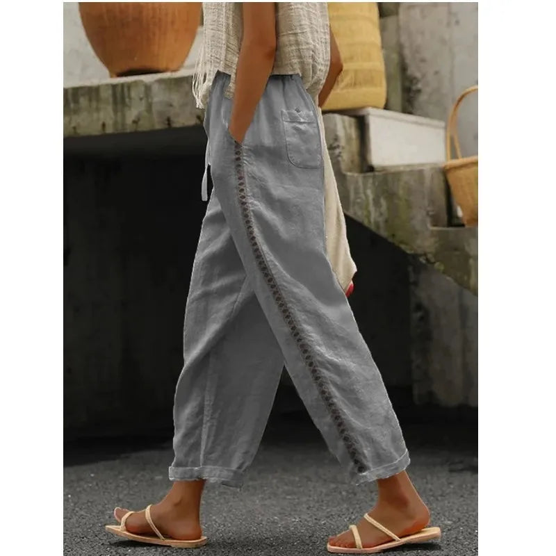 Damen Casual Spitzen-Ausschnitt Patchwork Dreiviertel-Hose für Frühling und Sommer Neuheiten
