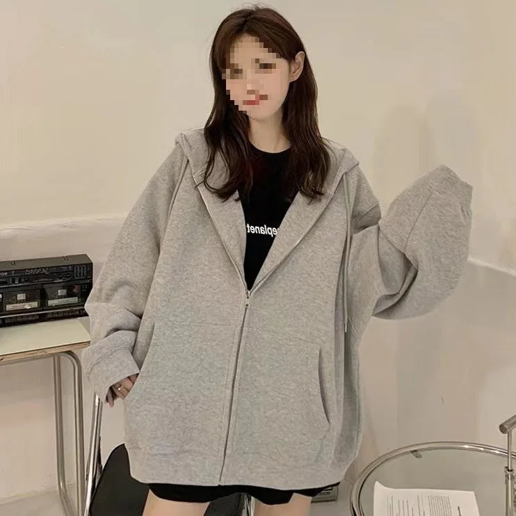 Schicker lockerer Damen-Hoodie – Frühling/Herbst, neuer Stil, lässiger Look, Fleece-Innenfutter, modische Freizeit-Oberbekleidung