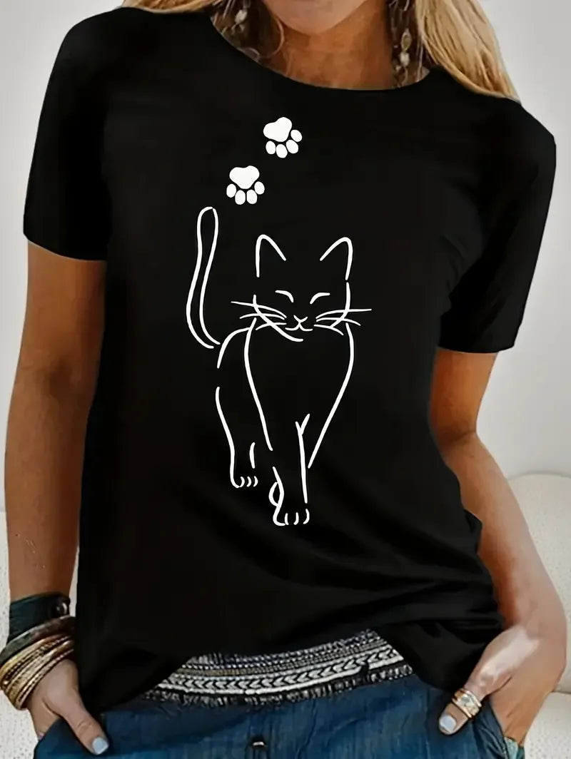 Skurrile Katze Druck T Shirt Katze Frauen Kawaii T-shirt Mädchen Casual Kurzarm O Neck Top Sommer Weibliche Tier Kleidung T-shirt