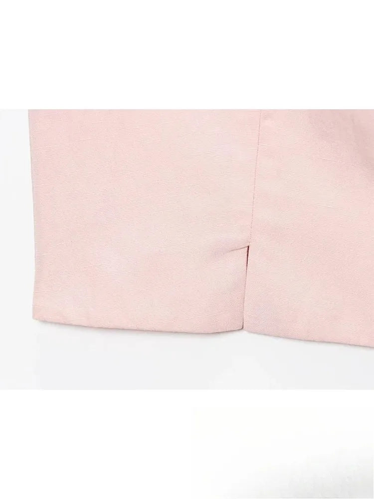 KONDALA Casual Büro Dame Chic Rosa Frauen Anzug Solide Oansatz Tasten Weste Gerade Lose Hosen Mode 2025, Frühling Sommer Set