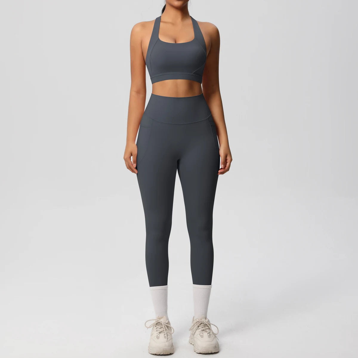 2-teiliges Sportbekleidungs-Yoga-Set, Fitnessstudio, Sport-BH, Leggings mit Taschenkleidung, Sportbekleidung, Yoga-Anzüge für Damen, Fitness-Set, Trainingsanzug