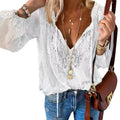 Vintage-Bluse mit Knöpfen und Schnürung, langärmelig, Spitze, elegant, Retro, lässig, Frühling, neue Mode, Tops für Damen, 2025, Blusen-Tops