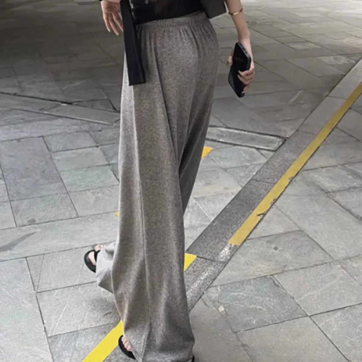 Damen Casual Weite Hose Einfarbig Modisch Elastischer Bund Kordelzug Jogginghose Amerikanische Sweatpants Street Koreanische Hose