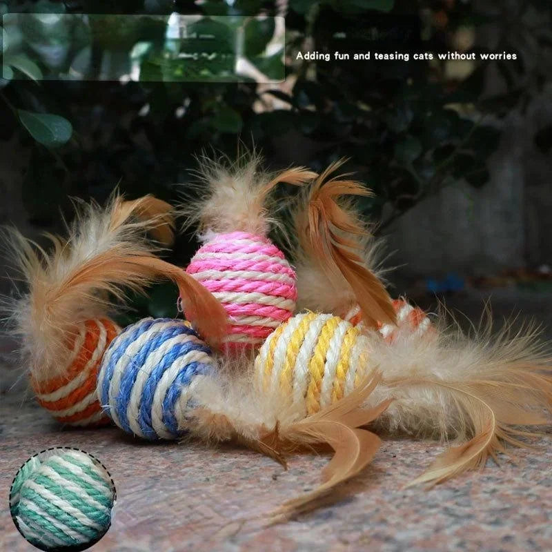 Haustier-Katzenspielzeug, Sisal-Federball, Katzen-Kratzball-Spielzeug, Heimtierbedarf, zufällige Farbe, Nadel, Preppe