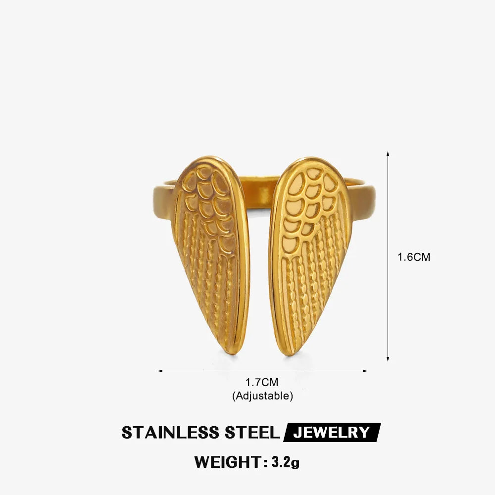 Minimalistische Textur Edelstahl Flügel Ringe für Frauen Gold Farbe Öffnung Paar Ring ästhetische Hochzeit Weihnachten Schmuck