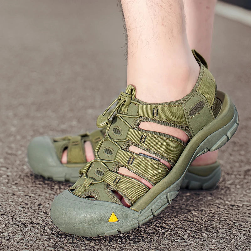 Sommerliche, hochwertige, rutschfeste Strandschuhe für Herren, modische Turnschuhe, Herren-Wandersandalen, Outdoor-Leder-Bergsteiger-Reiseschuhe