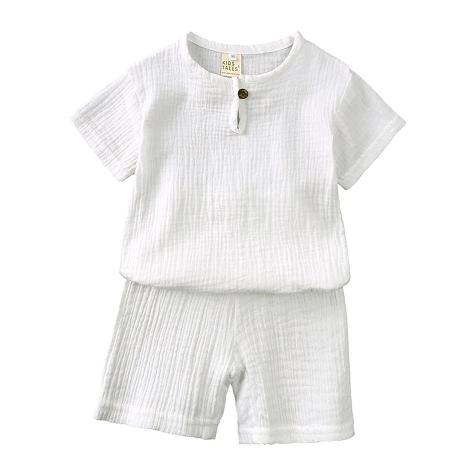 2-8 Jahre Kinder Freizeit anzug Baby Musselin T-Shirt und Shorts Mädchen blau grün weiß Tops und Hosen Sommer 2 Stück Kleidungs set