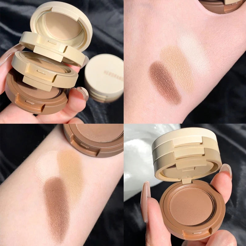 Dreifarbiger Lidschatten, matt. Erstellen Sie mehrschichtiges Augen-Make-up
