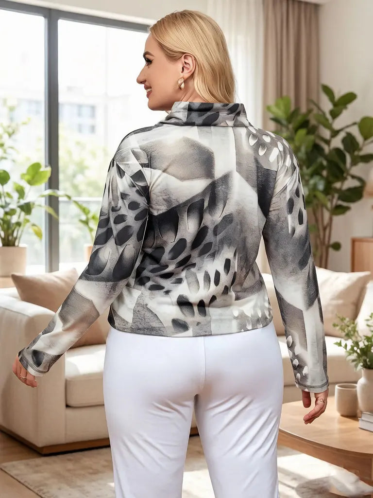 Damen-Hoodie mit 3D-Abstraktem Druck, langen Ärmeln, Kordelzug an der Taille, Sweatshirt mit Reißverschlusstasche, lässiger, lockerer Pullover