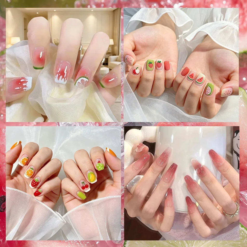 3 bis 12 Blatt 3D-Frucht-Nagelaufkleber Zitrusfrüchte Erdbeere Wassermelone Kirsche Avocado Abziehbilder Selbstklebende Sommer-French-Nagelkunst