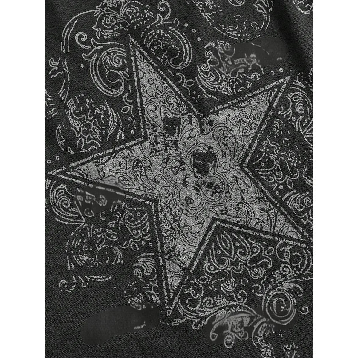 Y2K Grunge Emo Muster Top Herbst E-Girls Millennium Style Damen Ästhetisches Gothic Stern bedrucktes lockeres Langarm-T-Shirt